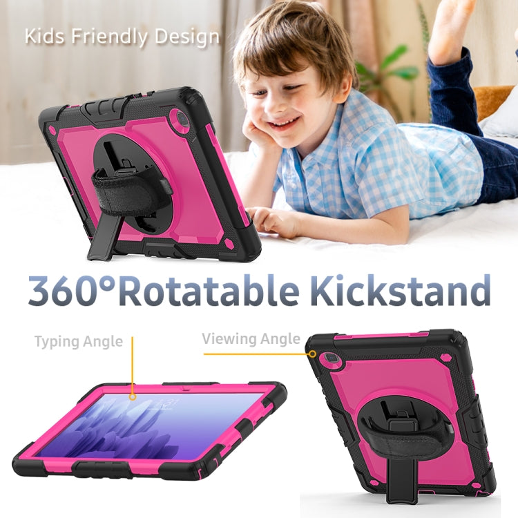 For Samsung Galaxy Tab A7 (2020) T500/T505 Shockproof Colorful Silicone + PC Protective Case with Holder & Shoulder Strap & Hand Strap & Pen Slot(Black Rose Red) - Other Galaxy Tab PC by buy2fix | Online Shopping UK | buy2fix