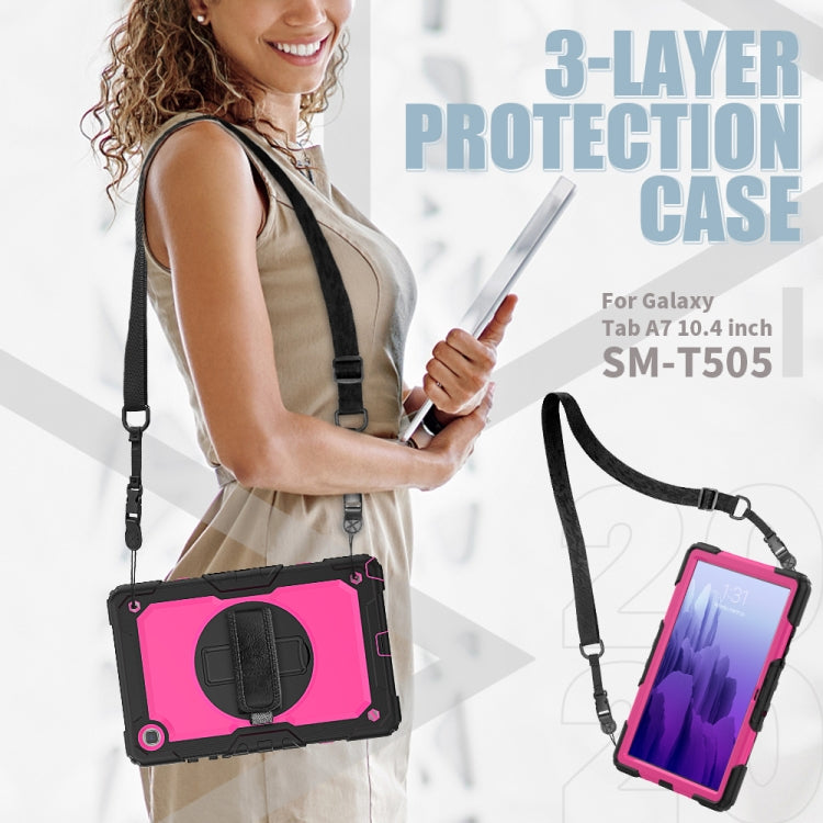 For Samsung Galaxy Tab A7 (2020) T500/T505 Shockproof Colorful Silicone + PC Protective Case with Holder & Shoulder Strap & Hand Strap & Pen Slot(Black Rose Red) - Other Galaxy Tab PC by buy2fix | Online Shopping UK | buy2fix