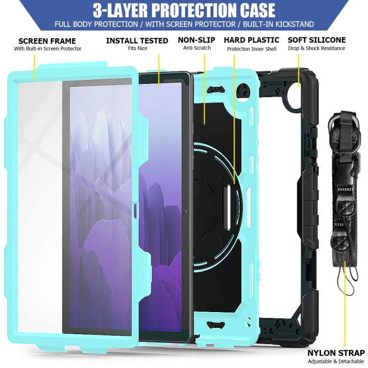 For Samsung Galaxy Tab A7 (2020) T500/T505 Shockproof Colorful Silicone + PC Protective Case with Holder & Shoulder Strap & Hand Strap & Pen Slot(Black Light Blue) - Other Galaxy Tab PC by buy2fix | Online Shopping UK | buy2fix