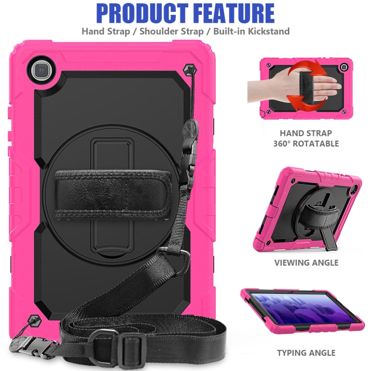 For Samsung Galaxy Tab A7 (2020) T500/T505 Shockproof Colorful Silicone + PC Protective Case with Holder & Shoulder Strap & Hand Strap & Pen Slot(Rose Red) - Other Galaxy Tab PC by buy2fix | Online Shopping UK | buy2fix