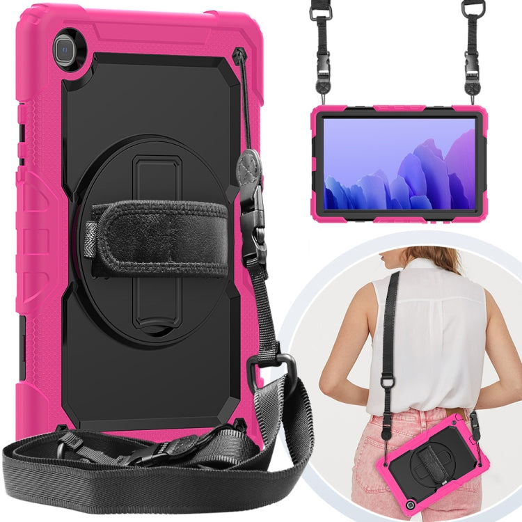 For Samsung Galaxy Tab A7 (2020) T500/T505 Shockproof Colorful Silicone + PC Protective Case with Holder & Shoulder Strap & Hand Strap & Pen Slot(Rose Red) - Other Galaxy Tab PC by buy2fix | Online Shopping UK | buy2fix