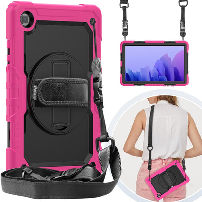 For Samsung Galaxy Tab A7 (2020) T500/T505 Shockproof Colorful Silicone + PC Protective Case with Holder & Shoulder Strap & Hand Strap & Pen Slot(Rose Red) - Other Galaxy Tab PC by buy2fix | Online Shopping UK | buy2fix