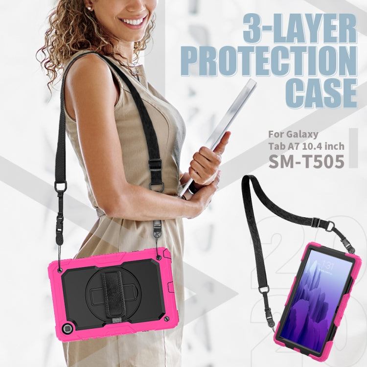 For Samsung Galaxy Tab A7 (2020) T500/T505 Shockproof Colorful Silicone + PC Protective Case with Holder & Shoulder Strap & Hand Strap & Pen Slot(Rose Red) - Other Galaxy Tab PC by buy2fix | Online Shopping UK | buy2fix