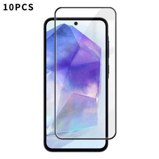 For Galaxy A55 5G 10pcs Kalebol High-Aluminum Screen-Printed Full-Coverage Anti-Fingerprint Black-Bordered HD Tempered Glass Film