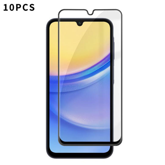 For Galaxy A15 10pcs Kalebol High-Aluminum Screen-Printed Full-Coverage Anti-Fingerprint Black-Bordered HD Tempered Glass Film
