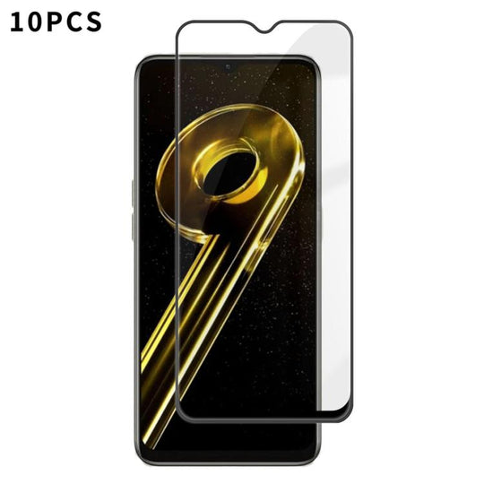 For Realme 9i 5G 10pcs Kalebol High-Aluminum Screen-Printed Full-Coverage Anti-Fingerprint Black-Bordered HD Tempered Glass Film
