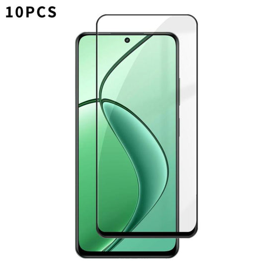 For Realme 12 10pcs Kalebol High-Aluminum Screen-Printed Full-Coverage Anti-Fingerprint Black-Bordered HD Tempered Glass Film