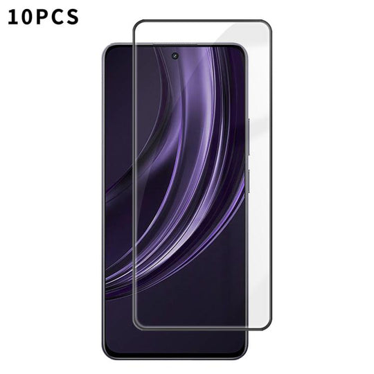 For Realme 13+ 10pcs Kalebol High-Aluminum Screen-Printed Full-Coverage Anti-Fingerprint Black-Bordered HD Tempered Glass Film