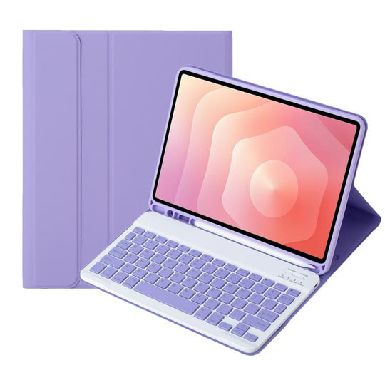 For Samsung Galaxy Tab S11 Candy Color TPU Bluetooth Keyboard Leather Tablet Case with Pen Holder(Dark Purple)
