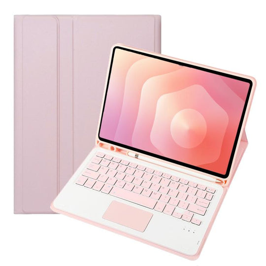 For Samsung Galaxy Tab S11 Candy Color TPU Touch Bluetooth Keyboard Leather Tablet Case with Pen Holder(Pink)