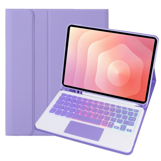 For Samsung Galaxy Tab S11 Candy Color Touch Backlight Bluetooth Keyboard Leather Tablet Case with Pen Holder(Dark Purple)