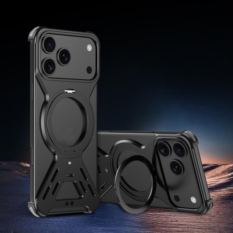 For iPhone 17 Pro Max Armor 360 Holder Frameless Alloy MagSafe Phone Case(Black) - iPhone 17 Pro Max Cases by buy2fix | Online Shopping UK | buy2fix