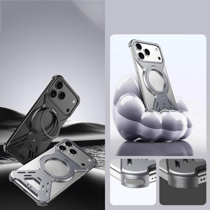 For iPhone 17 Armor 360 Holder Frameless Alloy MagSafe Phone Case(Orange) - iPhone 17 Cases by buy2fix | Online Shopping UK | buy2fix