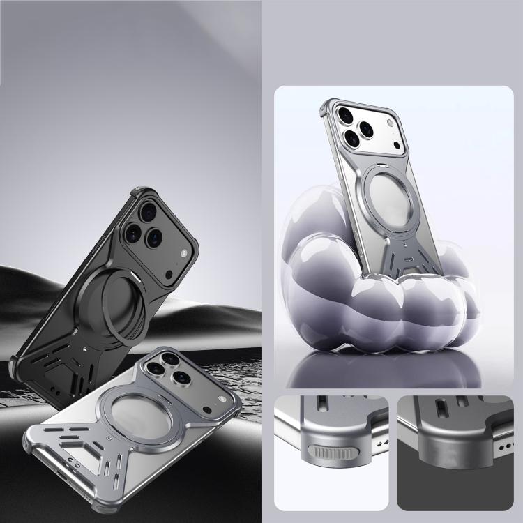 For iPhone 17 Pro Armor 360 Holder Frameless Alloy MagSafe Phone Case(Black) - iPhone 17 Pro Cases by buy2fix | Online Shopping UK | buy2fix