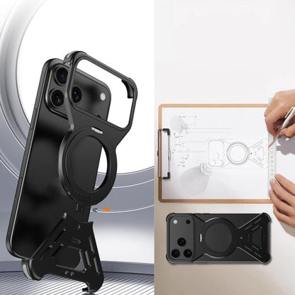 For iPhone 17 Pro Armor 360 Holder Frameless Alloy MagSafe Phone Case(Black) - iPhone 17 Pro Cases by buy2fix | Online Shopping UK | buy2fix