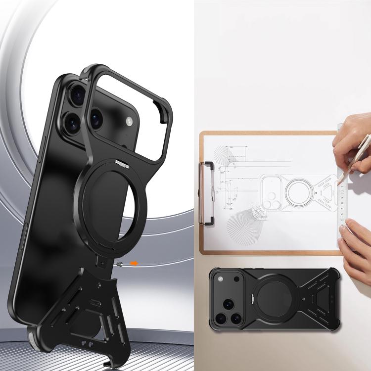 For iPhone 17 Pro Armor 360 Holder Frameless Alloy MagSafe Phone Case(Space Gray) - iPhone 17 Pro Cases by buy2fix | Online Shopping UK | buy2fix