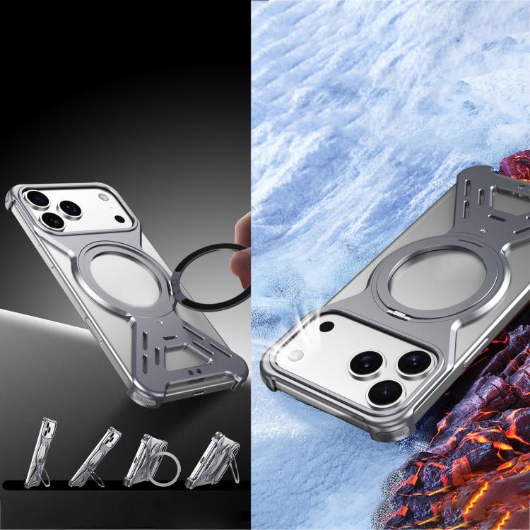 For iPhone 17 Pro Armor 360 Holder Frameless Alloy MagSafe Phone Case(Orange) - iPhone 17 Pro Cases by buy2fix | Online Shopping UK | buy2fix