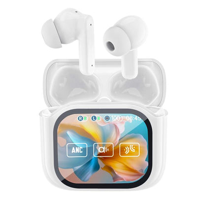 JM19 Touchscreen Color Screen ANC Active Noise Reduction Wireless Bluetooth Earphone with Translator(White) - TWS Earphone by buy2fix | Online Shopping UK | buy2fix