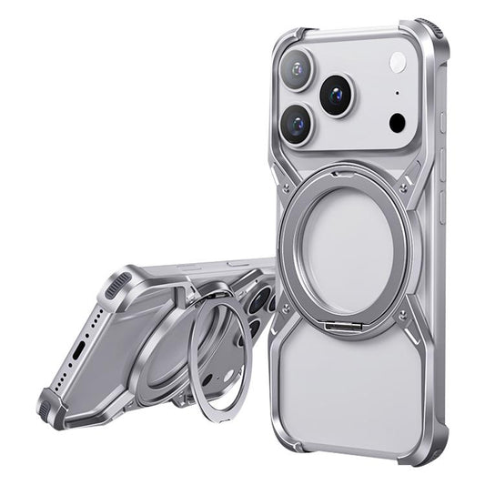 For iPhone 17 Pro Max Aluminum Alloy Frameless 360-Degree Rotating Phone Case(Silver) - iPhone 17 Pro Max Cases by buy2fix | Online Shopping UK | buy2fix