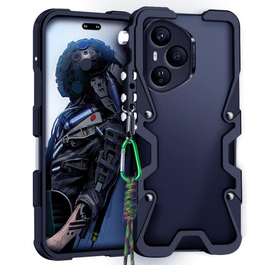 For Honor 400 Pro Global 160.8mm Trigger Design Hollow Metal Frame Phone Case with Lanyard(Black)