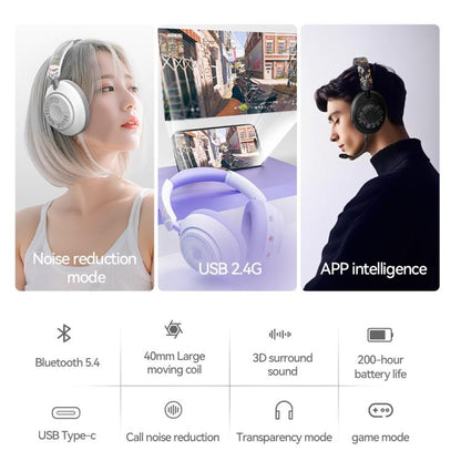 GT-3 Wireless Bluetooth Stereo ANC Gaming Music Headphone with 2.4G USB Drive(White) - Headset & Headphone by buy2fix | Online Shopping UK | buy2fix