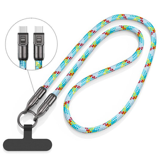 120cm 240W Type-C to Type-C Data Charging Cable Crossbody Phone Lanyard(Blue) - Lanyards & Wrist Straps by buy2fix | Online Shopping UK | buy2fix