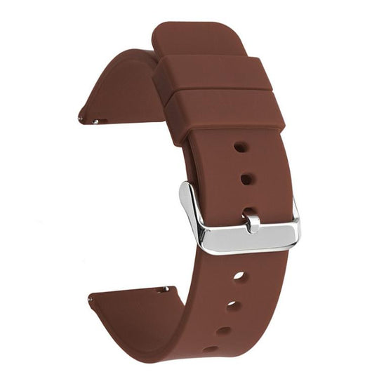 16mm Stainless Steel Silver Pin Buckle Solid Color Silicone Waterproof Watch Band(Brown)