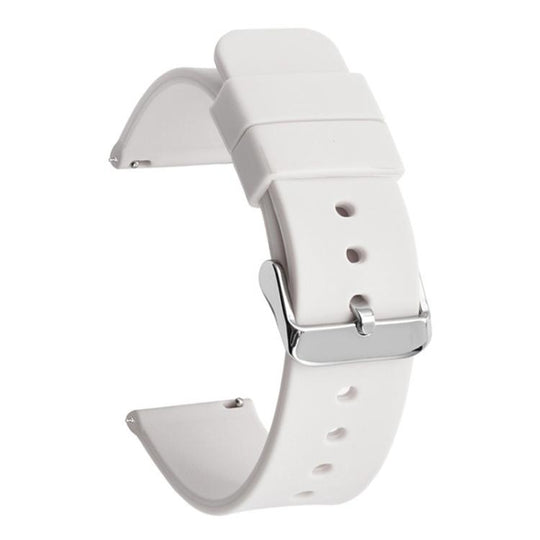 20mm Stainless Steel Silver Pin Buckle Solid Color Silicone Waterproof Watch Band(White)