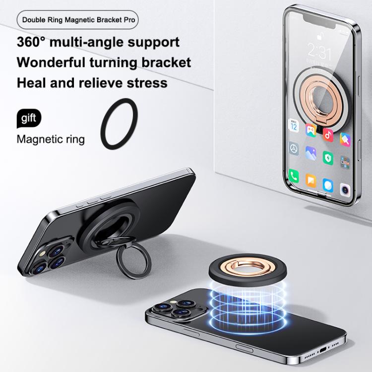 360 Degree Rotation Double Ring Magnetic MagSafe Phone Holder(Black Gold) - Ring Holder by buy2fix | Online Shopping UK | buy2fix