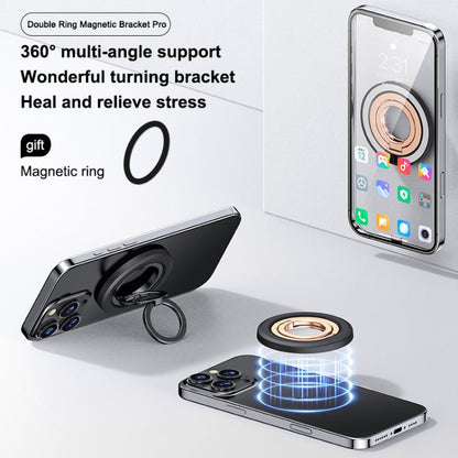 360 Degree Rotation Double Ring Magnetic MagSafe Phone Holder(Black Gold) - Ring Holder by buy2fix | Online Shopping UK | buy2fix