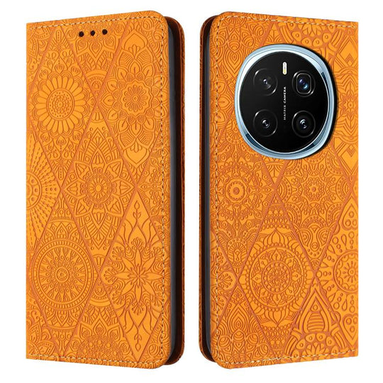 For Honor Magic7 Pro Ethnic Embossed Adsorption Leather Phone Case(Yellow)