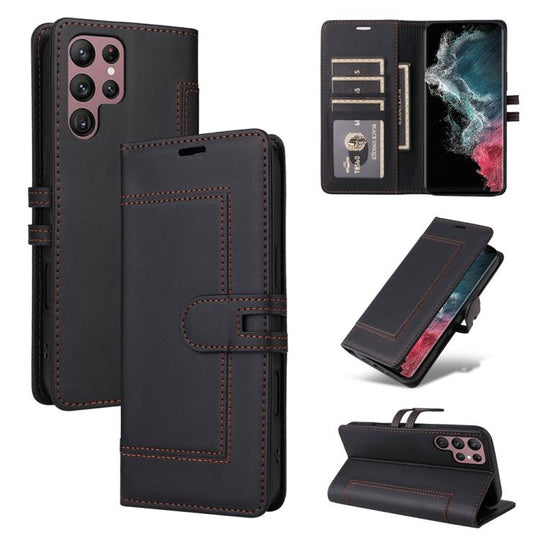 For Samsung Galaxy S24 Ultra 5G Stitched Magnetic Buckle Leather Phone Case(Black)