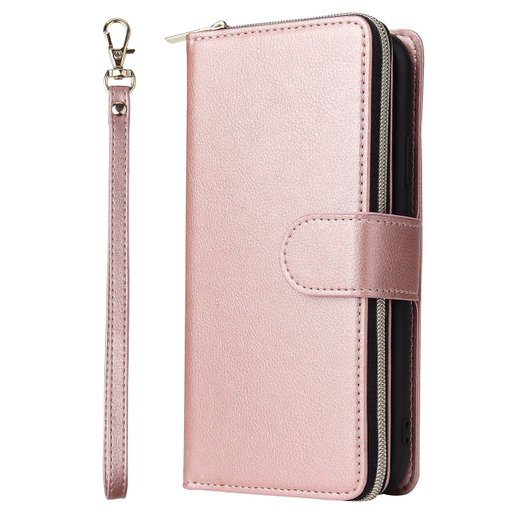 For iPhone 11 Zipper Wallet Bag Horizontal Flip PU Leather Case with Holder & 9 Card Slots & Wallet & Lanyard & Photo Frame(Rose Gold) - iPhone 11 Cases by buy2fix | Online Shopping UK | buy2fix
