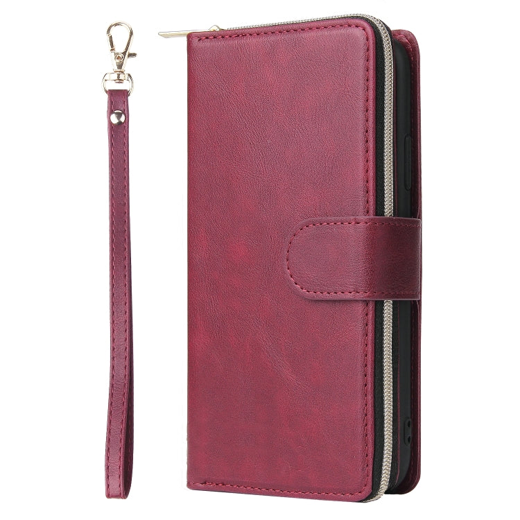 For iPhone 11 Pro Zipper Wallet Bag Horizontal Flip PU Leather Case with Holder & 9 Card Slots & Wallet & Lanyard & Photo Frame(Wine Red) - iPhone 11 Pro Cases by buy2fix | Online Shopping UK | buy2fix
