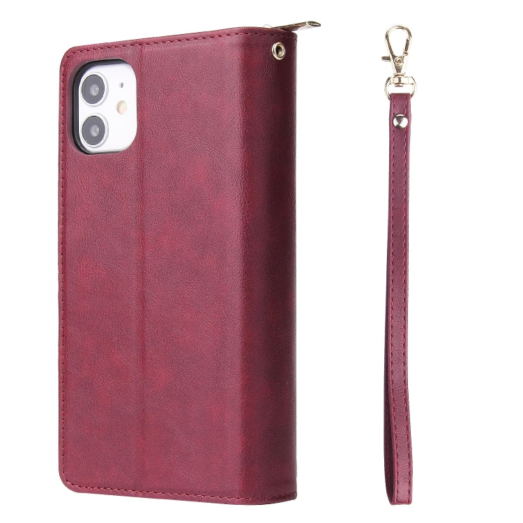 For iPhone 11 Pro Zipper Wallet Bag Horizontal Flip PU Leather Case with Holder & 9 Card Slots & Wallet & Lanyard & Photo Frame(Wine Red) - iPhone 11 Pro Cases by buy2fix | Online Shopping UK | buy2fix