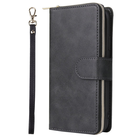 For iPhone 11 Pro Zipper Wallet Bag Horizontal Flip PU Leather Case with Holder & 9 Card Slots & Wallet & Lanyard & Photo Frame(Black) - iPhone 11 Pro Cases by buy2fix | Online Shopping UK | buy2fix
