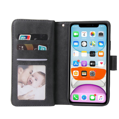 For iPhone 11 Pro Zipper Wallet Bag Horizontal Flip PU Leather Case with Holder & 9 Card Slots & Wallet & Lanyard & Photo Frame(Black) - iPhone 11 Pro Cases by buy2fix | Online Shopping UK | buy2fix