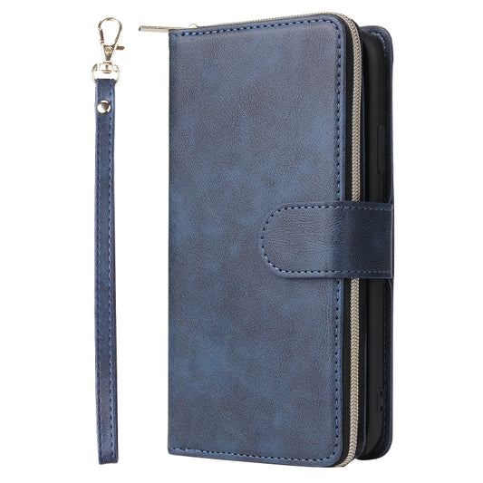 For iPhone 11 Pro Zipper Wallet Bag Horizontal Flip PU Leather Case with Holder & 9 Card Slots & Wallet & Lanyard & Photo Frame(Blue) - iPhone 11 Pro Cases by buy2fix | Online Shopping UK | buy2fix
