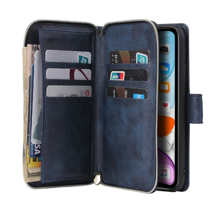 For iPhone 11 Pro Zipper Wallet Bag Horizontal Flip PU Leather Case with Holder & 9 Card Slots & Wallet & Lanyard & Photo Frame(Blue) - iPhone 11 Pro Cases by buy2fix | Online Shopping UK | buy2fix