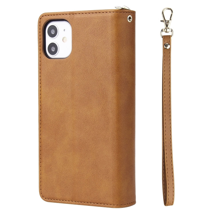 For iPhone 11 Pro Zipper Wallet Bag Horizontal Flip PU Leather Case with Holder & 9 Card Slots & Wallet & Lanyard & Photo Frame(Brown) - iPhone 11 Pro Cases by buy2fix | Online Shopping UK | buy2fix