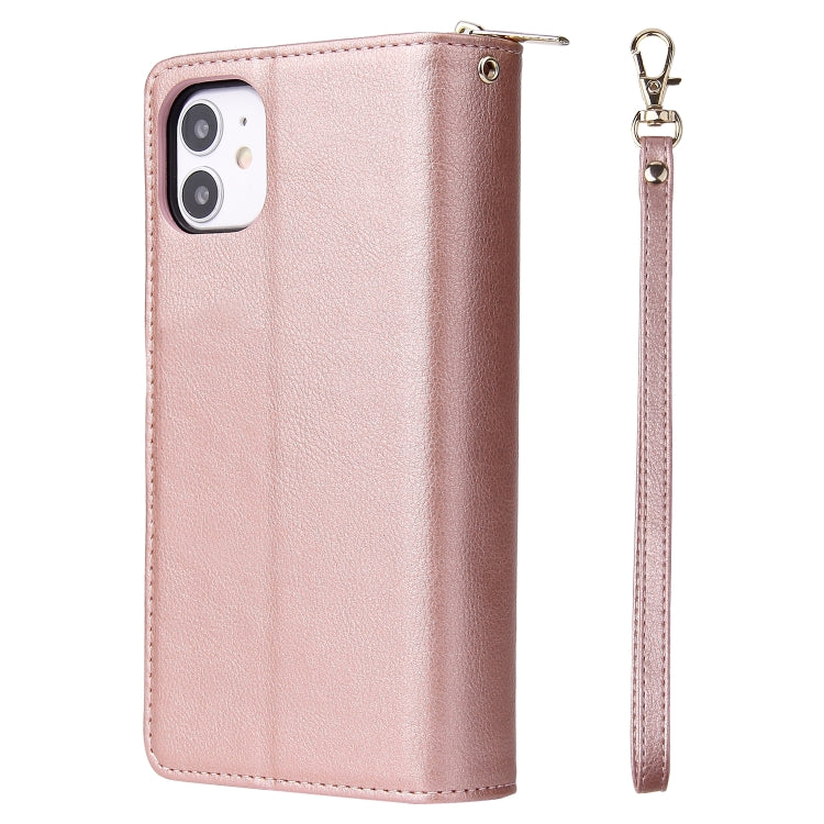 For iPhone 11 Pro Max Zipper Wallet Bag Horizontal Flip PU Leather Case with Holder & 9 Card Slots & Wallet & Lanyard & Photo Frame(Rose Gold) - iPhone 11 Pro Max Cases by buy2fix | Online Shopping UK | buy2fix