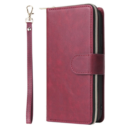For iPhone 11 Pro Max Zipper Wallet Bag Horizontal Flip PU Leather Case with Holder & 9 Card Slots & Wallet & Lanyard & Photo Frame(Wine Red) - iPhone 11 Pro Max Cases by buy2fix | Online Shopping UK | buy2fix