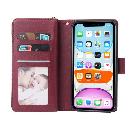 For iPhone 11 Pro Max Zipper Wallet Bag Horizontal Flip PU Leather Case with Holder & 9 Card Slots & Wallet & Lanyard & Photo Frame(Wine Red) - iPhone 11 Pro Max Cases by buy2fix | Online Shopping UK | buy2fix