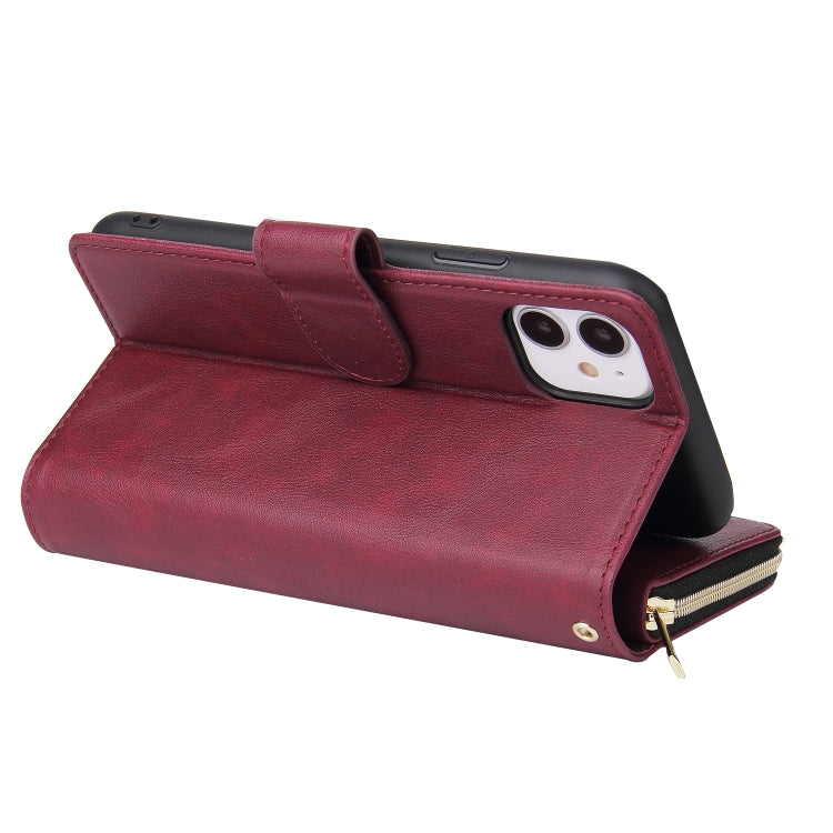 For iPhone 11 Pro Max Zipper Wallet Bag Horizontal Flip PU Leather Case with Holder & 9 Card Slots & Wallet & Lanyard & Photo Frame(Wine Red) - iPhone 11 Pro Max Cases by buy2fix | Online Shopping UK | buy2fix