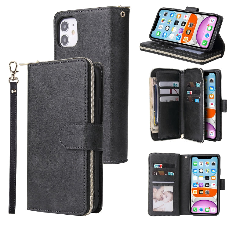 For iPhone 11 Pro Max Zipper Wallet Bag Horizontal Flip PU Leather Case with Holder & 9 Card Slots & Wallet & Lanyard & Photo Frame(Black) - iPhone 11 Pro Max Cases by buy2fix | Online Shopping UK | buy2fix
