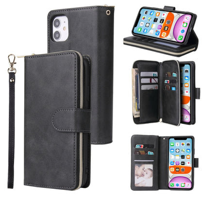 For iPhone 11 Pro Max Zipper Wallet Bag Horizontal Flip PU Leather Case with Holder & 9 Card Slots & Wallet & Lanyard & Photo Frame(Black) - iPhone 11 Pro Max Cases by buy2fix | Online Shopping UK | buy2fix