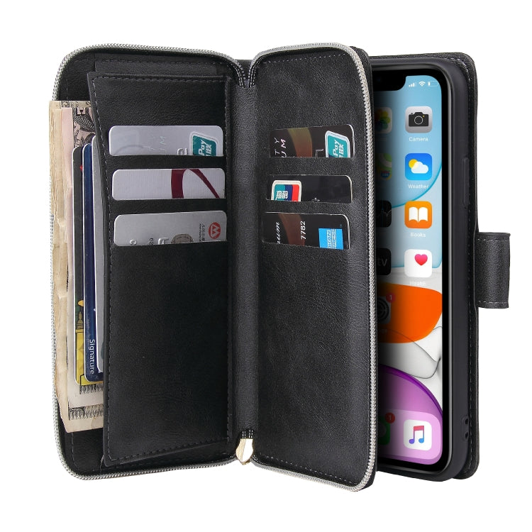 For iPhone 11 Pro Max Zipper Wallet Bag Horizontal Flip PU Leather Case with Holder & 9 Card Slots & Wallet & Lanyard & Photo Frame(Black) - iPhone 11 Pro Max Cases by buy2fix | Online Shopping UK | buy2fix