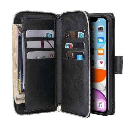 For iPhone 11 Pro Max Zipper Wallet Bag Horizontal Flip PU Leather Case with Holder & 9 Card Slots & Wallet & Lanyard & Photo Frame(Black) - iPhone 11 Pro Max Cases by buy2fix | Online Shopping UK | buy2fix