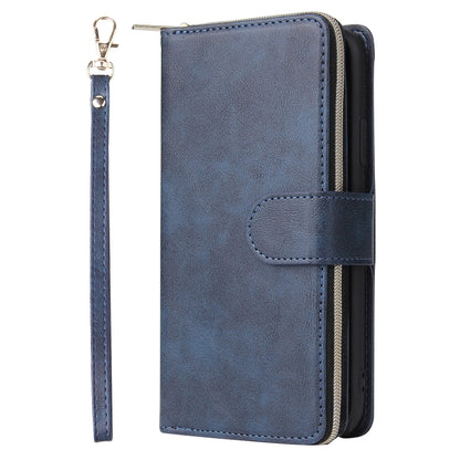 For iPhone 11 Pro Max Zipper Wallet Bag Horizontal Flip PU Leather Case with Holder & 9 Card Slots & Wallet & Lanyard & Photo Frame(Blue) - iPhone 11 Pro Max Cases by buy2fix | Online Shopping UK | buy2fix