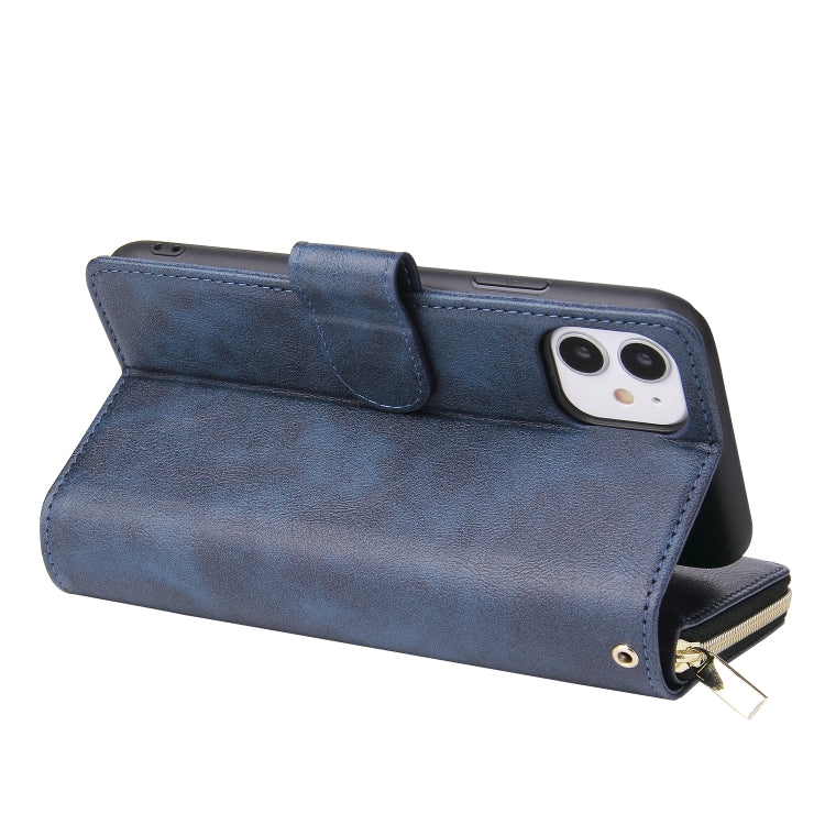 For iPhone 11 Pro Max Zipper Wallet Bag Horizontal Flip PU Leather Case with Holder & 9 Card Slots & Wallet & Lanyard & Photo Frame(Blue) - iPhone 11 Pro Max Cases by buy2fix | Online Shopping UK | buy2fix